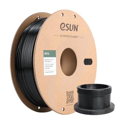 eSUN PETG Filament, aus Polyethylenterephthalatglykol, 1,75 mm, 3D-Drucker, PETG, Maßgenauigkeit +/- 0,05 mm, 1 kg Spule (2,2 LBS) 3D-Druck-Filament für 3D-Drucker, Schwarz robust