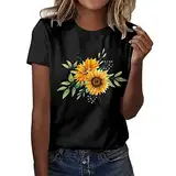 Damen Baumwoll T-Shirt Kurzarm Rundhalsausschnitt Atmungsaktiv Bequem Locker Leicht Basic Casual Style Modisch Trendy Sommer (Black, S)