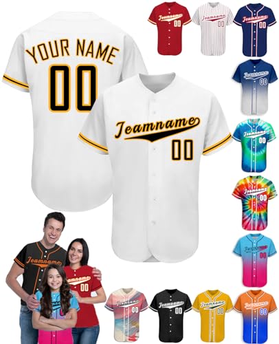 Personalisiert Baseball Trikot mit Namen T-Shirt Personalisierte Herren-Sporthemden Schnelltrocknend Atmungsaktiv Kurzärmelig für Damen Kinder, S-4XL