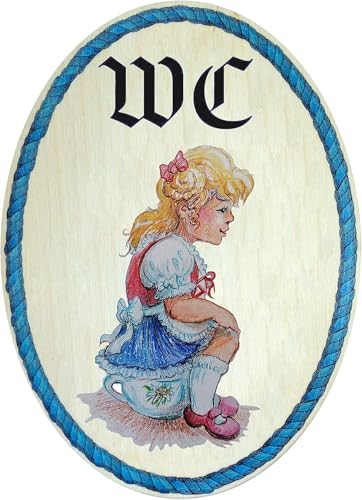 Kaltner Präsente Geschenkidee - Holz Geschenkartikel Deko Türschild im Antik Design Dekoartikel Motiv Toiletten WC Mädchen Bayern (18 x 13 cm)
