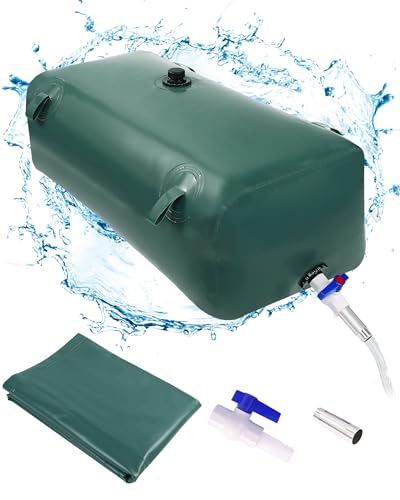 Ezcasch Tragbare Wasserspeicherblase - 29gal/110L Große Kapazität Wasserspeicherbehälter - Tragbarer Wasserbehälter mit Ventilen Faltbarer Wassertank für den Außeneinsatz Grün