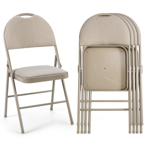 COSTWAY Klappstühle 4er Set, Stühle klappbar bis 120KG belastbar, Gästestühle gepolstert mit Metallrahmen, ideal für Küche, Esszimmer, Gesellschaftsraum (Beige)