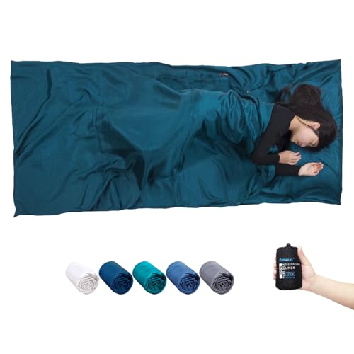 BROWINT Seidenschlafsack Inlett, Hüttenschlafsack aus 100% Naturseide, Extrabreite 220x110cm, 220x87cm, Mumie, Schlafsack Inlett, Inlay, Reiseschlafsack dünn, Leicht, Kompakt, Verstärkte Ecken