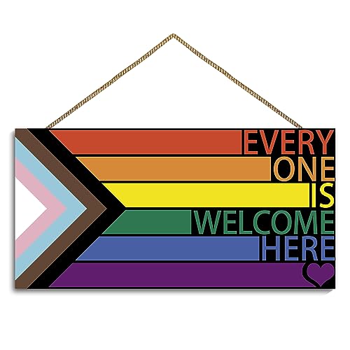 LGBT Regenbogen-Schild für Haustür, Aufschrift "Every One Is Welcome Here", Holz-Wanddekoration, Gay Pride, Regenbogen-Dekorationen für Zuhause, Wand, Veranda, Haustür, Klassenzimmer