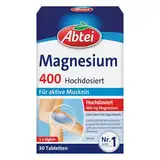 Abtei Magnesium 400 - hochdosiertes Magnesium für aktive Muskeln - bei Sport und körperlicher Belastung - vegan, glutenfrei, laktosefrei - 1 x 30 Tabletten