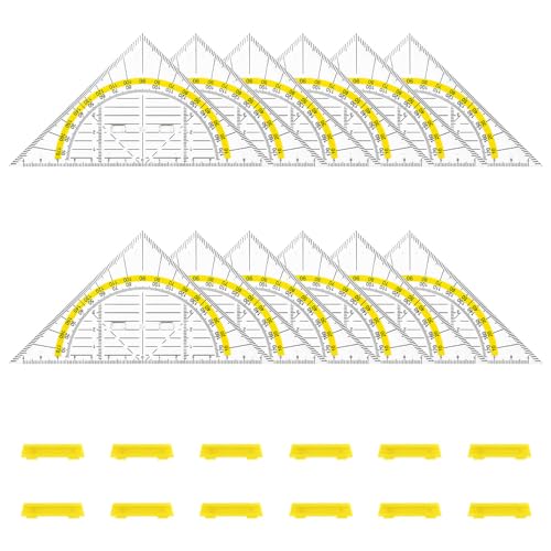 ADERTOS 12 Stück Geometrie Dreieck Set Plastik Geometriedreieck Geodreieck zum Kreise Transparent Geodreieck mit Abnehmbarem Griff Zeichendreieck Winkelmesser 14cm Lineal für Studenten Büro Designer