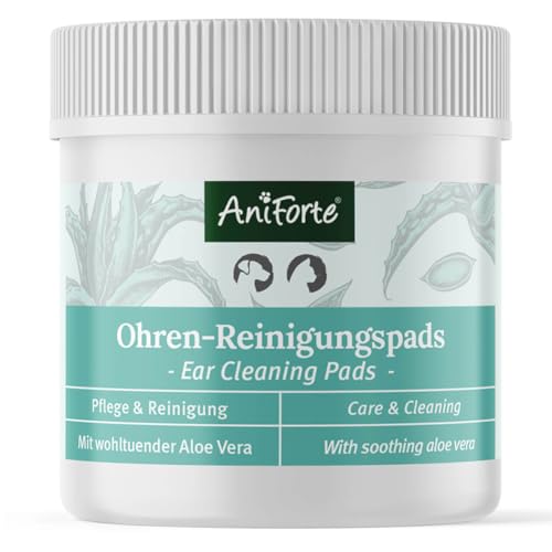 AniForte Ohren Reinigungspads für Hunde & Katzen 100 Stück – Besonders weiche & milde Reinigungstücher für die Ohrenhygiene, sanfter Ohrenreiniger zur Pflege & Reinigung