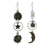 Mabor Bronze Gothic Asymmetrical Sun Moon Face Dangle Earrings Sun Moon Star Dangle Earrings for Women Vintage Statement Earrings for Masquerade Cosplay Party Jewelry