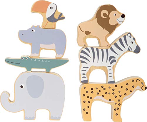 small foot Stapeltiere "Safari" Stapel-und Balancierspiel mit 7 Tierfiguren aus Holz, ab 1 Jahr, 11704
