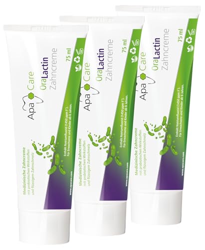 ApaCare OraLactin Remineralisierende Zahncreme mit probiotischer Wirkung | Zur Wiederherstellung einer gesunden Mundflora | Mit flüssigem Zahnschmelz und L-Arginin | 3 x 75ml