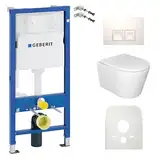Lavita WC Set: Geberit Duofix Basic Vorwandelement + Lavita Wand Tiefspül WC Versoni Weiß Spülrandlos Tornado Spülsystem + WC Sitz mit Absenkautomatik + Bedienplatte Delta 25 Weißer Knopf Komplettset