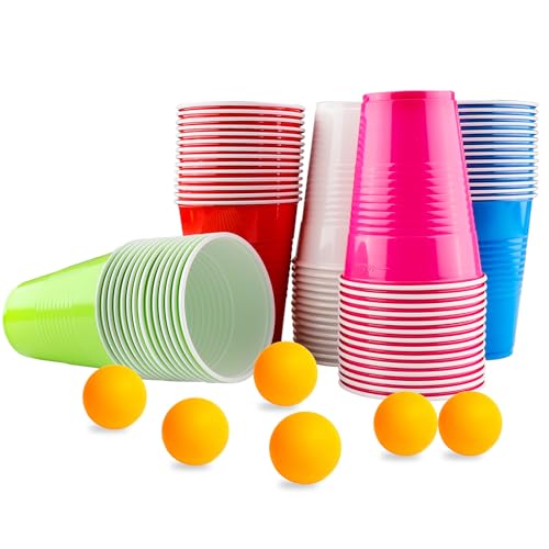 Vexillic Plastikbecher, 70 Stück 400ML Partybecher Gaming Pong Mehrweg Bunt Becher Set in 5 Farben für Geburtstag Hochzeit Festivals JGAs oder Gartenpartys (Multicolor)