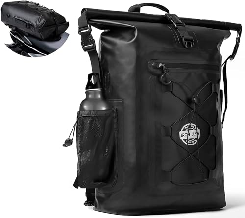 Grapelet Motorrad Rucksack，Wasserdicht Motorrad Rucksack 40L，Motorradrucksäcke für Herren，Rolltop Rucksack mit abnehmbaren Schultergurten PVC500D schwarz Dry Bag mit Seitentasche