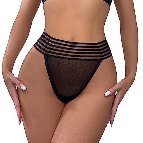 Braut Unterwäsche String Taille, Nahtloser Tanga, Netzstoff, hoher Seitengürtel, sexy, Nahtlose Unterwäsche Roter Body Damen Unterwäsche (Black, S)