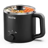 Vocha Elektrische Hot Pot Topf, 1.6L Kleiner Elektrischer Kochtopf, Tragbare Schneller Nudelkocher, Multikocher für Suppe/Ramen/Pasta/Haferflocken/Ei, 250W/600W