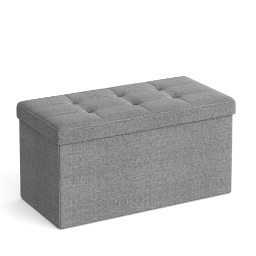 SONGMICS Sitzhocker mit Stauraum, klappbare Sitzbank, 38 x 76 x 38 cm Fußbank, Aufbewahrungsbox, bis 300 kg belastbar, für Wohnzimmer Schlafzimmer Flur, Aschgrau LSF47G