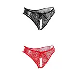 joyMerit 2pcs Damen Spitze G-String Ouvert-Slip Tanga Strings Dessous Unterwäsche Unterhose, 1 per pack