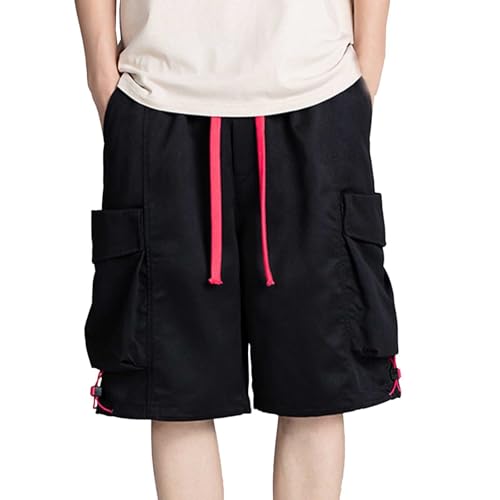Herren Sommer Cargohose für Herren, lässige Shorts mit großen Taschen Leichte(Schwarz,L)
