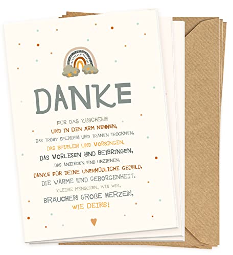 KOKO&LORA® Dankeskarte für Erzieher, Erzieherin mit Kraftpapier-Briefumschlag - Grußkarte mit Naturkuvert (3er Set - Blau)