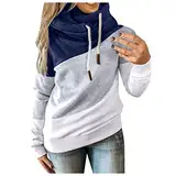 Women Hooded Pollover Sleeve Solid Hoodie Sweatshirt Tops Contrast Long Casual Blouse Fall Outwear Tops A-35