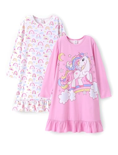 PATPAT Nachthemden für Mädchen Mädchen Kleid Einhorn Design, 18er-Pack Langarm Schlafanzug Teenager Mädchen Schlafanzug Mädchen Nachthemd Kinder, Rosa, 6-7 Jahre, 116-122