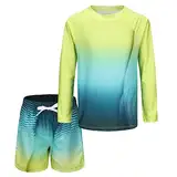 UV Schwimmshirt Jungen Zweiteilig Langarm Badeshirt Kinder Badeshorts Jungen Badeanzug Set 152 158/13-14 Jahre