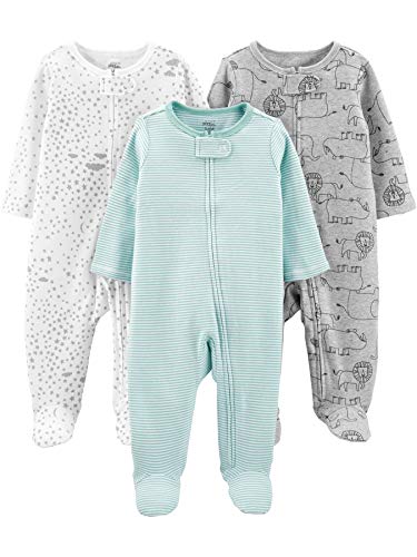 Simple Joys by Carter's Unisex Baby 3-Pack Neutral Sleep and Play Kleinkindschläfer, Grau Löwe/Grün Streifen/Weiß Sterne, 3-6 Monate (3er Pack)