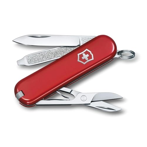 Victorinox Schweizer Taschenmesser, Klein, Classic SD, Multitool, Swiss Army Knife, Geschenk, 7 Funktionen, Klinge, Nagelfeile, Rot