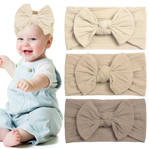 LEOEASIY 3 Stück Stirnband Baby Mädchen,Haarband Baby Mädchen,Baby Stirnband Mädchen 0-6 Monate,Baby Schleifen Haarband,Kopfbedeckung,Elastische Haarbänder für Kleinkinder,Neugeborene