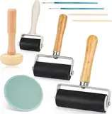 3 Stück Gummiwalze Linoldruck Set mit 1 Pilzwalze 1 Gravur für Druckgrafiken 2 Bürste 2 Ölgemäldepinsel, Gummi Brayers Roller Andrückwalze Set für Druckgrafiken Drucken Kunsthandwerk (4.5cm,7cm,11cm)