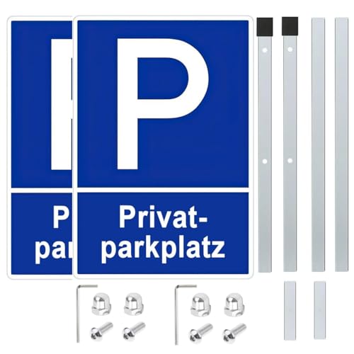 2 Stück Privatparkplatz Schild mit Pfosten mit 90 cm Hoher Stange, Parken Verboten Schild, Parkplatzschild, Parkplatz Kennzeichen, Parkschilder - Einfache Montage