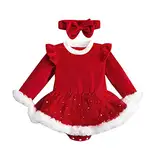 Geagodelia Baby Mädchen Weihnachten Kleid Outfit Weihnachtskleid Weihnachtsoutfit Prinzessin Body Langarm Babykleidung Neugeborene Weiche Kleidung My First Christmas (A - Rot, 3-6 Monate)