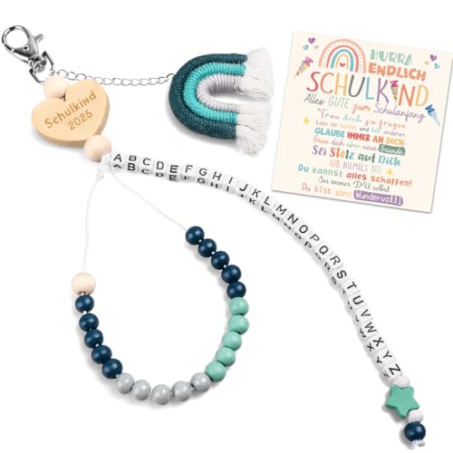 iZoeL Einschulung Geschenk Junge Blau Rechenkette 2025 Schulkind Geschenk Schultüte Füllung Schulanfang Geschenk Glücksbringer mit Grußkarte Geschenkbox