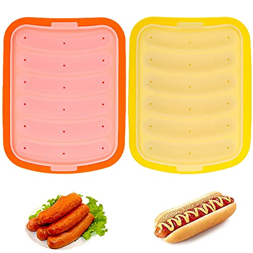 2 Stück Wurstform,Silikon-Wurstform,Hot Dog-Form,DIY Hot Dog-Form,Hot-Dog-Form aus Silikon,Wurst Hot Dogs-silikon-Form,antihaftbeschichtet,für BBQ Backen Kochen Home Küche,6 Cavities