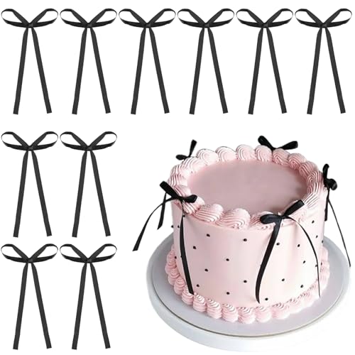 Deepton Schleife Tortenaufleger, Schwarze Schleifen Torten Deko, Schleife Tortendeko, Bow Kuchendeko Geburtstag für Kindergeburtstag Babydusche Hochzeit Party Hochzeitstag Kuchendekorationen