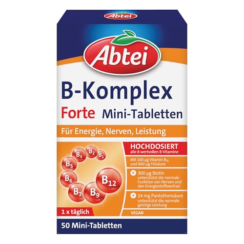 Abtei Vitamin B Komplex Forte - hochdosiert, für Energie, Nerven, Leistung - 50 Mini-Dragees (1er Pack)