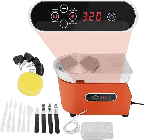 Do-Electr Elektrische Töpferscheibe mit LCD-Anzeige 25CM 350W Keramikarbeit Doppelte Kontrolle mit abnehmbarem und abnehmbarem ABS-Becken