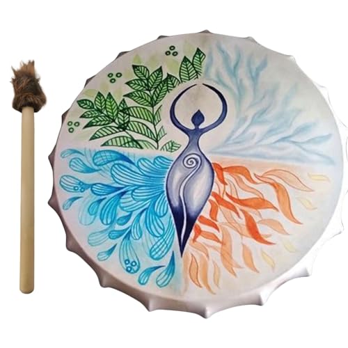 Shamanic Hand Drum - Shamanic Instrument, Shaman Drum Sibirian Drum | Pre Tuned Sheepskin Head Percussion, Spirit Music Handmade Shamanic Drum for Balconies Wide Windowsills Courtyards