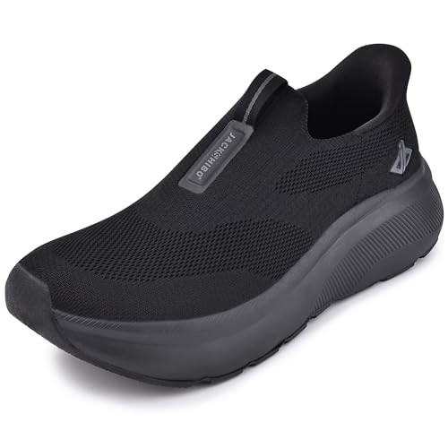 JACKSHIBO Hände frei Slip in Herren Schuhe Slip on Sneakers Fußbogenstütze Orthopädische Schuhe Memory Foam Walkingschuhe Mit Weite Zehenbox Nullabsatz Sohlen,Schwarz,43 EU