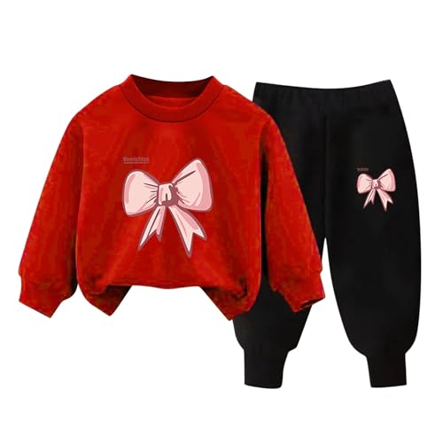 XINYUNZU Mädchen Jogginganzug Sweatshirt und Jogginghose Set Kinder Kleidung Set Fleece Sportanzug 2 Teiler Outfit Kuschel Klamotten Thermo Bekleidungssets Blitzangebote Rot 8 Jahre