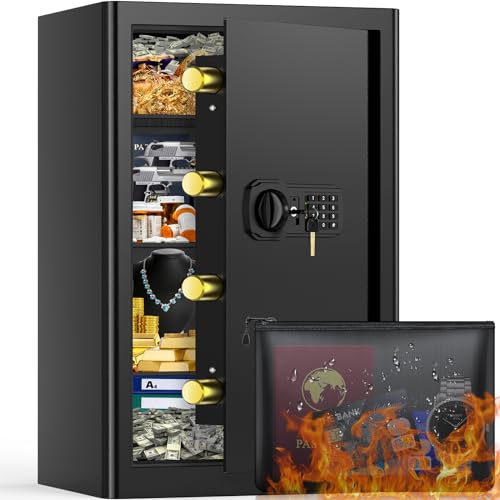 90L Großer Feuerfester Tresor mit Feuerfeste Dokumententasche, Digitaler Heimtresor mit Herausnehmbarem Regal, Möbeltresor Dokumente Gold Schmuck Wertsachen