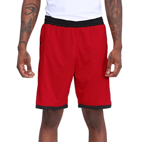 Generisch Männer Kurze Sport Shorts Männliche Sport-Shorts, Outdoor-Fitness, Laufen, Basketball-Shorts, Training, schnell trocknend, Geteilte fünfteilige Hose Herren Shorts Leicht (Red, L)