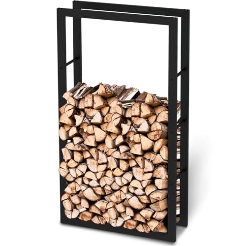 holz4home® Kaminholzregal aus Metall Schwarz I 150x25x80 cm I Brennholzregal inkl. Ofenhandschuh I Feuerholzregal Kaminholzhalter Holzständer Holzhalter Holzlager Feuerholz Brennholz