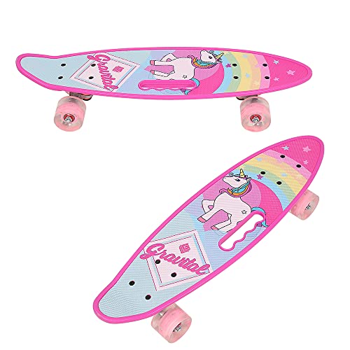 Skateboard Komplett 23×6 Zoll Skateboard Kinder Skateboard Rosa für Mädchen Anfänger Skateboards aus PVC mit PU-Blitzräder (#3 Einhorn)