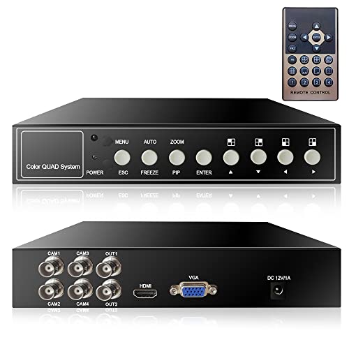 4 Kanäle 1080P HD Video Quad Videoprozessor Videobild Umschalter für AHD CVI TVI CCTV Überwachungskameras mit Funktionen von Digitalzoom, Einfrieren Mehrerer Videos, Alarm bei Videoverlust
