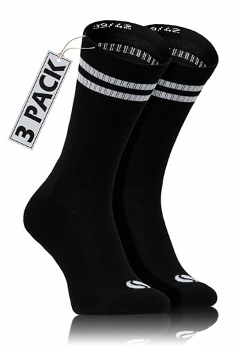 sesto senso 3 Paar Gestreift Socken Schwarz Old School American Crew Lang oder Sneaker Socks SKB_06 47-50 Black