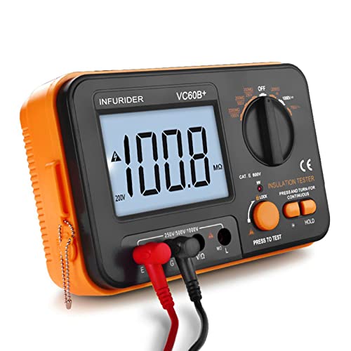 Digitaler Isolationswiderstandstester, Megohmmeter Ohmmeter YF-VC60B+, Spannungsprüfer 250/500/1000 V, Megohmmeter mit hintergrundbeleuchtetem LCD-Display, Datenspeicherung…