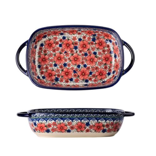 Auflaufform Klein Keramik| Rechteckig Lasagneform Für 1 Personen| Vintage Keramik Lasagne Pfannen Ofenform| Porzellan Backform Mit Griff Für Lasagne, Tiramisu, Auflauf| 23.5x13x5cm (Stil C)