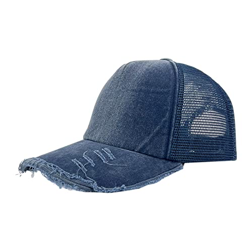 Perforierter Saum Denim Schattierung Vielseitige Baseballmütze Frühchen Mützen (Navy, One Size)