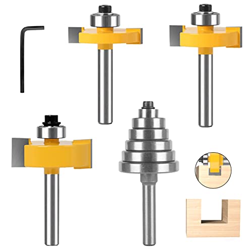 3 Stück Planfräser 8mm Schaft, Fräser für Oberfräse, Fräser für Oberfräse 8mm Schaft, Oberfräse Fräser Set mit 6 Einstellbaren Lagern, Nut und Feder Fräser für die Holzbearbeitung